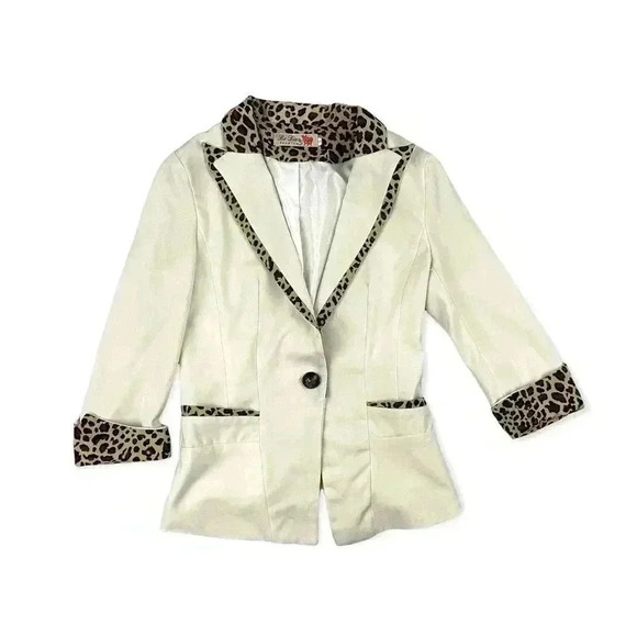Beige Cheetah Print Women's Blazer SMALL Lined Women's - Picture 1 of 7